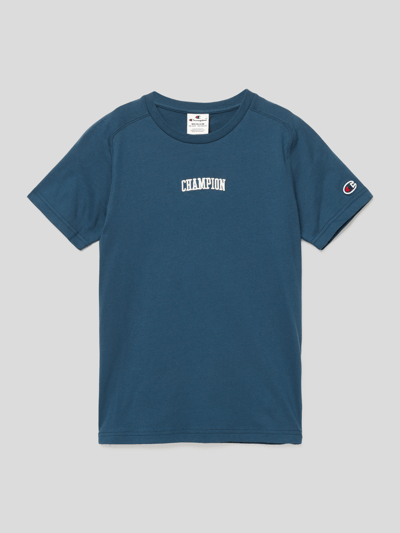 CHAMPION T-Shirt mit kontrastivem Label-Stitching Modell 'Rochester' Rauchblau 1