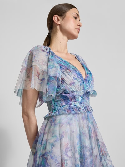 LACE & BEADS Knielanges Cocktailkleid mit V-Ausschnitt Blau 3