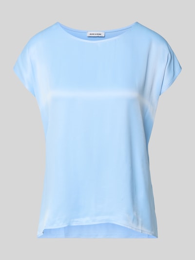 Produktfoto, T-Shirt aus Viskose-Mix mit Kappärmeln von More & More, Damen T-Shirt in Hellblau mit Stretch-Anteil, Gerader-Schnitt, Rundhalsausschnitt, verlängerter Rücken, Rückenlänge bei Größe 36: 63 cm.