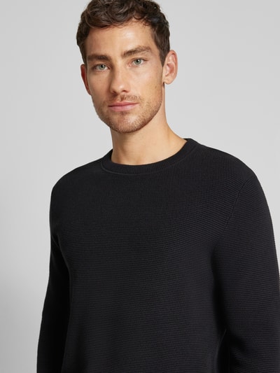 SELECTED HOMME Sweter z dzianiny z prążkowanymi wykończeniami model ‘ROSS’ Czarny 3