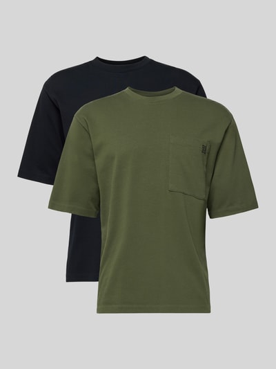 Produktfoto, Loose Fit T-Shirt im 2er-Pack von Dsquared2 in Schwarz und Olivgrün, Reine Baumwolle, aufgesetzte Brusttasche mit Label-Detail, Rundhalsausschnitt