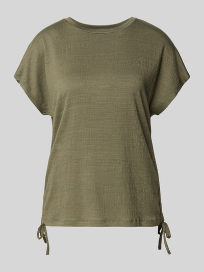Produktfoto, T-Shirt mit seitlicher Schnürung von Apricot in Oliv, strukturierte Oberfläche, Regular Fit, Rundhalsausschnitt, Material-Mix mit Viskose-Anteil