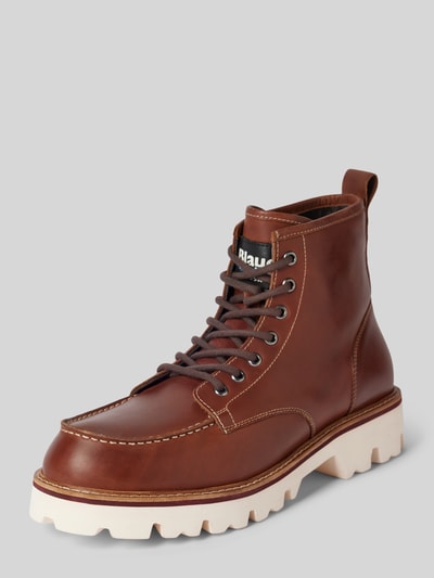 Blauer USA Veterboots van leer met labeldetails, model 'RUSK03' Cognac - 1