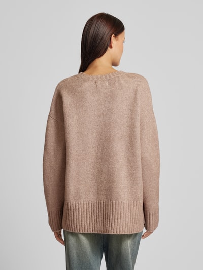 Pieces Pullover met lange mouwen en zijsplitten, model 'NANCY' Hazelnoot - 5