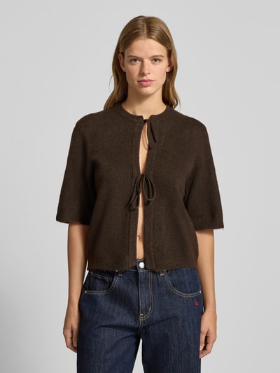 Only Kurtka z dzianiny o luźnym kroju z wiązanym detalem model ‘SIMONI’ Czekoladowy 4