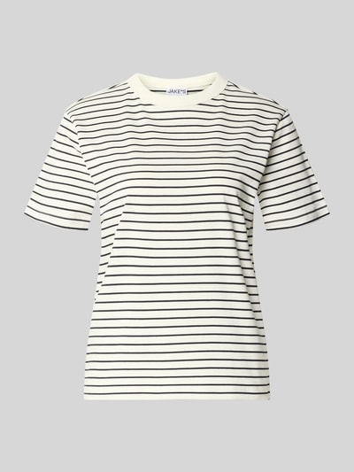 Productfoto, T-Shirt aus reiner Baumwolle van Jake*s Casual, rechte fit, ronde hals, korte mouwen, witte stof met zwarte strepen