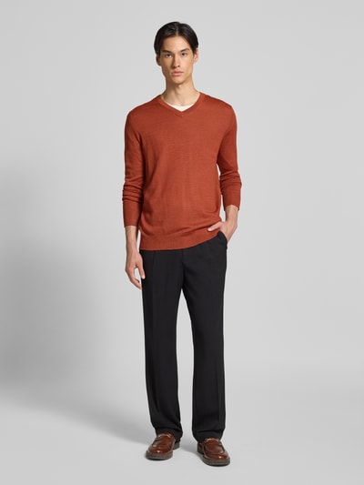 Christian Berg Men Strickpullover aus Merino-Mix mit V-Ausschnitt Kupfer Melange 1