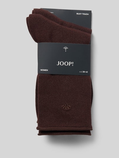 Produktfoto, Socken aus Viskose-Mix im 2er-Pack von JOOP! COLLECTION in Dunkelbraun, feine Webstruktur, dezente Logo-Stickerei, glatte Oberfläche.