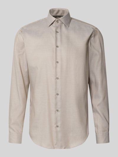 Christian Berg Men Regular Fit Business-Hemd mit Strukturmuster und Kentkragen Taupe 1