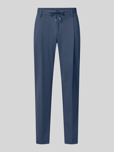 Produktfoto, Regular Fit Hose mit Tunnelzug und Eingrifftaschen von bugatti in Blau, glatte Textur, Material-Mix mit Stretch-Anteil