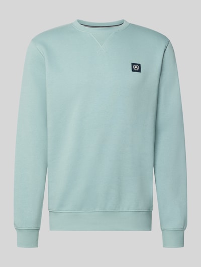 Produktfoto, Regular Fit Sweatshirt aus Baumwoll-Mix von LERROS in hellem Mintgrün, Logo-Patch, gerippte Abschlüsse, Rundhalsausschnitt.
