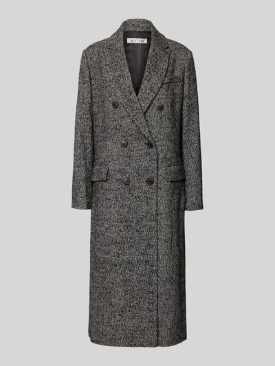 Produktfoto, Relaxed Fit Mantel mit Woll-Anteil von MYON in Grau-Schwarz, Reverskragen, doppelte Knopfleiste, Material-Mix, strukturierte Oberfläche