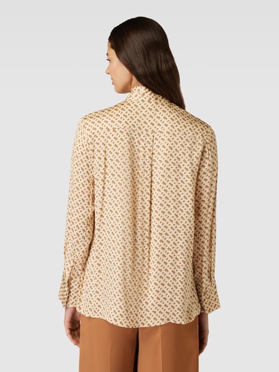 BOSS Black Women Blouseshirt van zijdemix met all-over motief, model 'Bitoa' Camel - 5