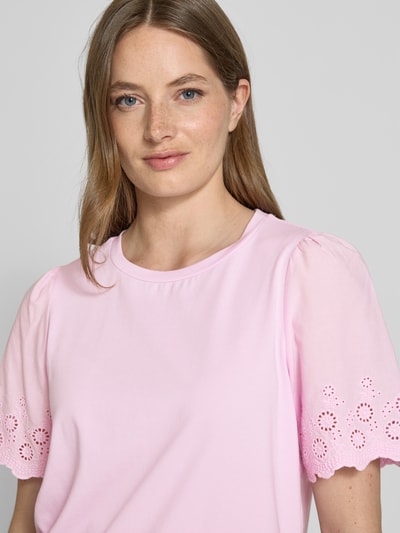Vila T-shirt met broderie anglaise, model 'CELIANA' Roze - 3