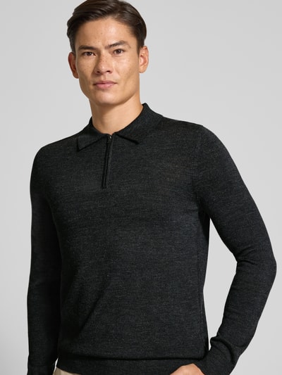 Christian Berg Men Strickpullover aus Merino-Mix mit Umlegekragen Anthrazit Melange 3