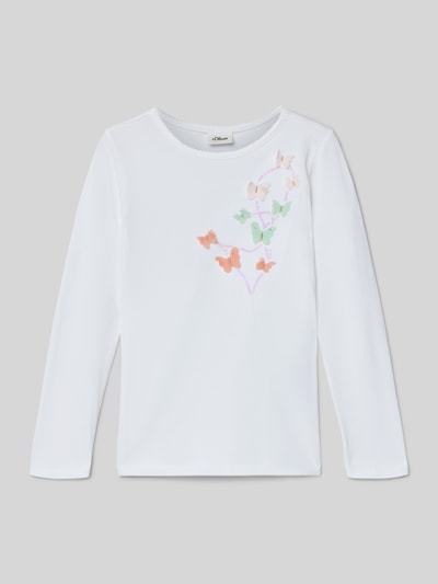 Produktfoto, Regular Fit Langarmshirt aus Baumwoll-Mix von s.Oliver RED LABEL, weiß, Schmetterlingsprint, Rundhals, Effektgarn, Webware