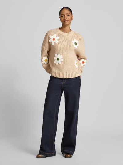 Apricot Strickpullover mit gerippten Abschlüssen Sand 1