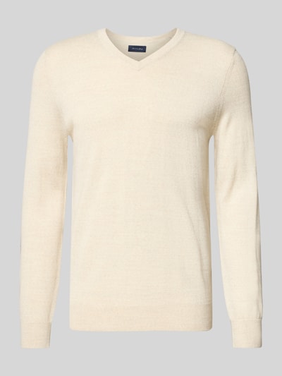 Christian Berg Men Gebreide pullover van een mix van merinowol met V-hals Ecru gemêleerd - 2