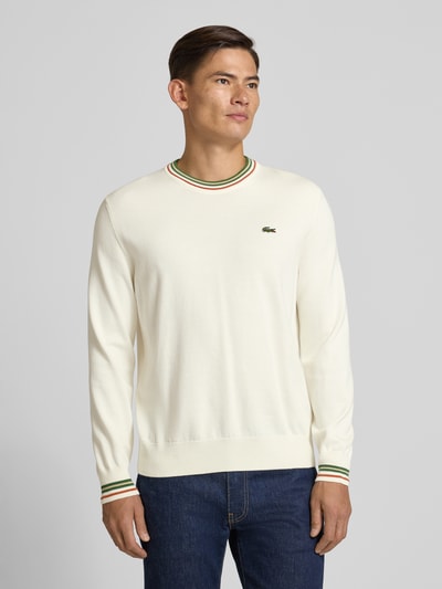 Lacoste Regular fit gebreide pullover van zuiver katoen Offwhite - 4
