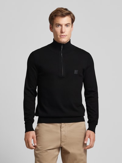 BOSS Orange Gebreide pullover met labeldetail, model 'Kanobix' Zwart - 4