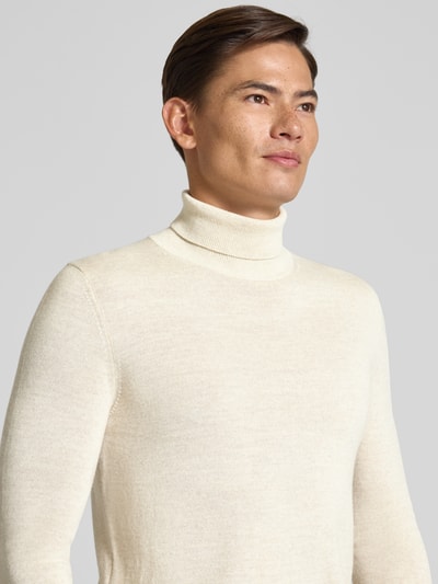 Christian Berg Men Sweter z mieszanki wełny merino z golfem Écru melanż 3