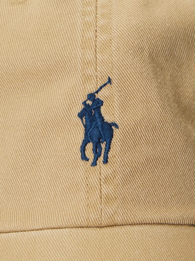 Produktfoto, Basecap aus reiner Baumwolle von Polo Ralph Lauren, beżowa, jednolita, z haftowanym logo, otworki wentylacyjne, bawełna