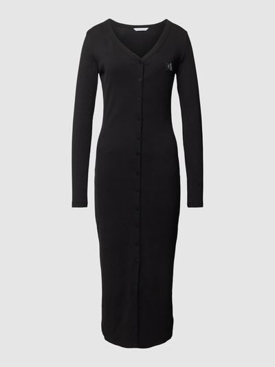 Calvin Klein Jeans Długa sukienka z drobnym prążkowaniem Czarny 2