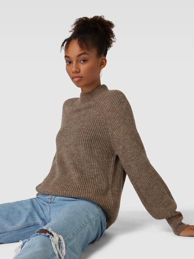 Pieces Gebreide pullover met ronde hals, model 'NATALEE' Middenbruin - 3