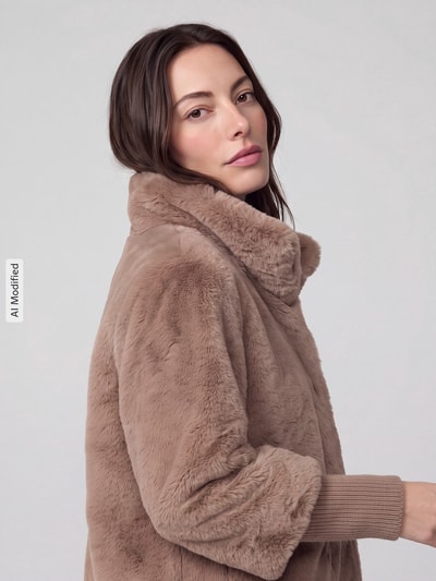 s.Oliver BLACK LABEL Imitatiebontjack met hoge opstaande kraag Cognac - 3