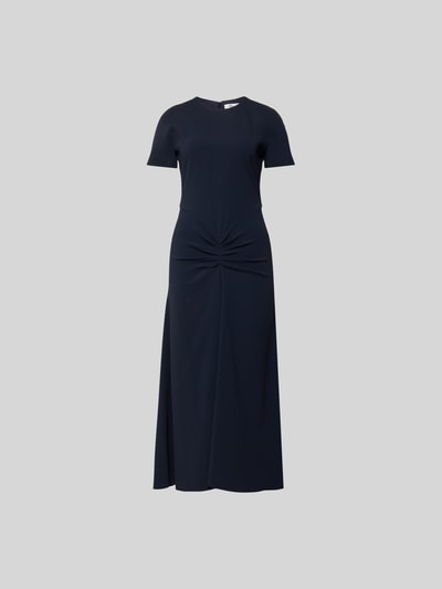 Produktfoto, Midikleid aus Viskose-Mix von Victoria Beckham in Dunkelblau mit taillierter Passform, Raffungen und kurzem Arm, Rundhalsausschnitt