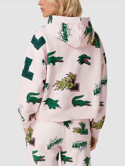 Lacoste Hoodie mit Allover-Label-Muster Pink 5