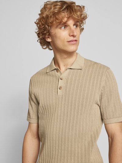 Only & Sons Regular fit poloshirt met broderie anglaise, model 'MOON' Olijfgroen - 3