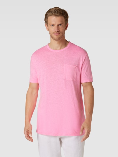 MC2 Saint Barth T-shirt van linnen met borstzak, model 'ECSTASEA' Neon roze - 4