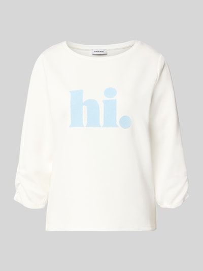 Productfoto, Sweatshirt met 3/4-mouw van More & More, regular fit, ronde hals, modalmix met stretch, wit met lichtblauwe tekst, gladde textuur