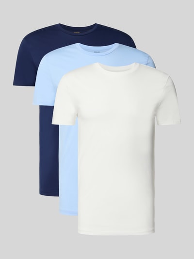 Produktfoto, Regular Fit T-Shirt-Set aus reiner Baumwolle von Polo Ralph Lauren Underwear in Weiß, Hellblau und Dunkelblau nebeneinander