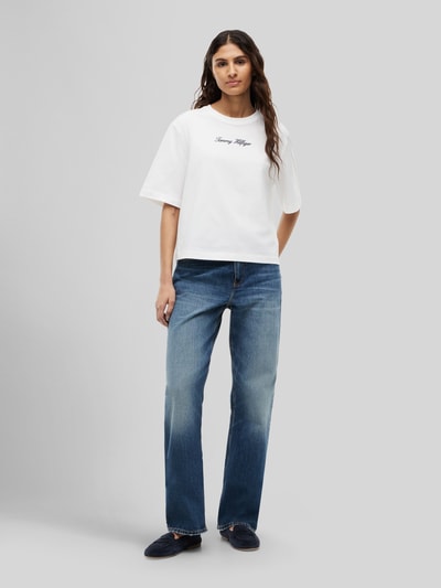 Tommy Hilfiger loose fit T-shirt van zuivere katoen met labelopschrift Ecru - 1