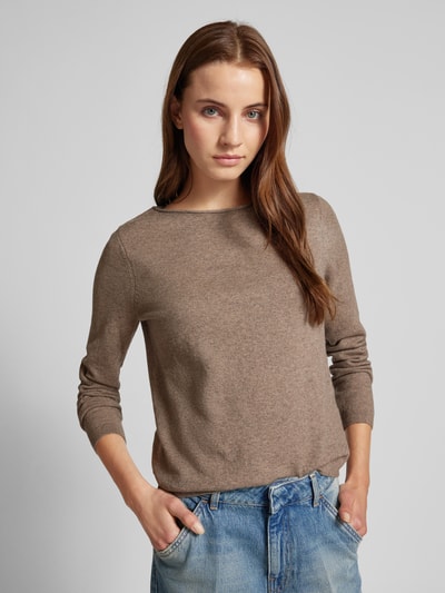 Marc O'Polo Regular fit pullover met boothals Middenbruin gemêleerd - 3