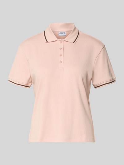 Produktfoto, Regular Fit Poloshirt aus Baumwolle von Jake*s Casual in zartem Rosa, elastische Ärmelabschlüsse, Polokragen, glatte Textur