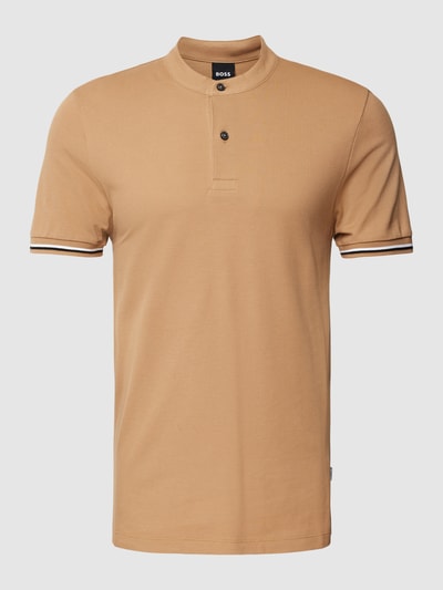 BOSS Slim fit poloshirt met opstaande kraag, model 'Polloni' Beige - 2