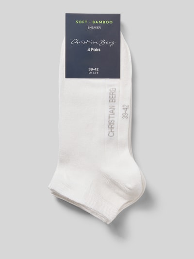 Produktfoto, Slim Fit Socken aus Viskose-Mix im 4er-Pack von Christian Berg Men in Weiß, glatte Textur, Knöchellänge, elastischer Viskose-Mix