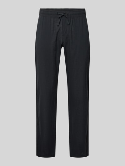 Produktfoto, schwarze Hose aus Baumwoll-Leinen-Mix Modell 'KANE' von Jack & Jones, Regular-Fit, elastischer Bund, glatte Struktur