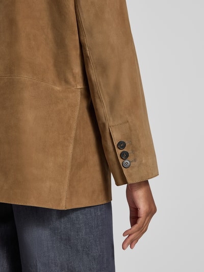 Weekend Max Mara Regular Fit Lederjacke aus echtem Ziegenvelours Modell 'ROLANDA' Camel 3