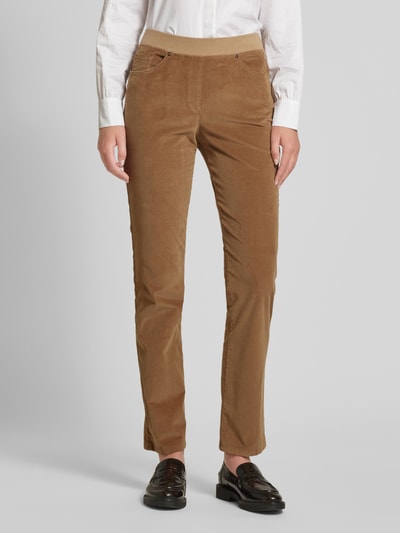 Raphaela By Brax Slim fit broek van fijne corduroy met elastische band Camel - 4