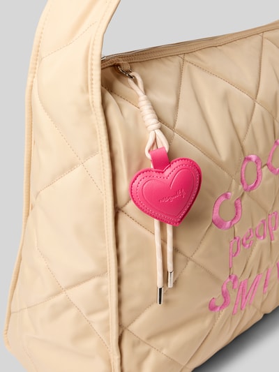 Produktfoto, beżowa Handtasche mit Statement-Stitching von miss goodlife, pikowana struktura, różowy haft, Szerokość w rozmiarze 1: 46 cm, długość: 38 cm, głębokość: 20 cm, długość paska: 75 cm, zamek błyskawiczny, kieszeń wewnętrzna