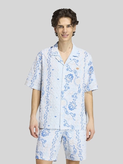 adidas Originals Relaxed Fit Freizeithemd aus Seersucker mit Logo-Stitching Hellblau 4