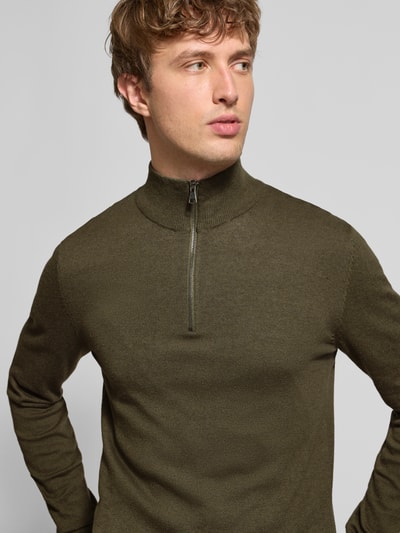 Blend Troyer aus Baumwoll-Mix in Strick-Optik Oliv 3