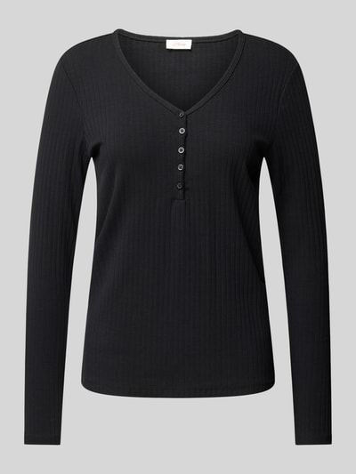 s.Oliver RED LABEL Bluzka o kroju slim fit z długim rękawem i dekoltem henley Czarny 2