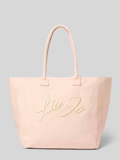 Produktfoto, shopper van puur katoen in lichtroze met labelstitching, draagband, hoofdvak met ritssluiting, model 'PLENTIA' van Liu Jo White, breedte 36 cm, lengte 33 cm, diepte 17 cm, bandlengte schouderband 60 cm