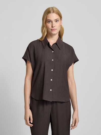 OPUS Bluzka o kroju regular fit z fakturowanym wzorem model ‘Fasinga’ Czekoladowy 4