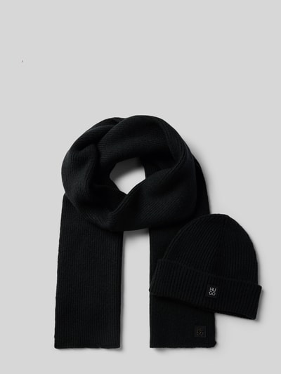HUGO Mütze und Schal im Set mit Woll-Anteil Modell 'ZASO' Black 1